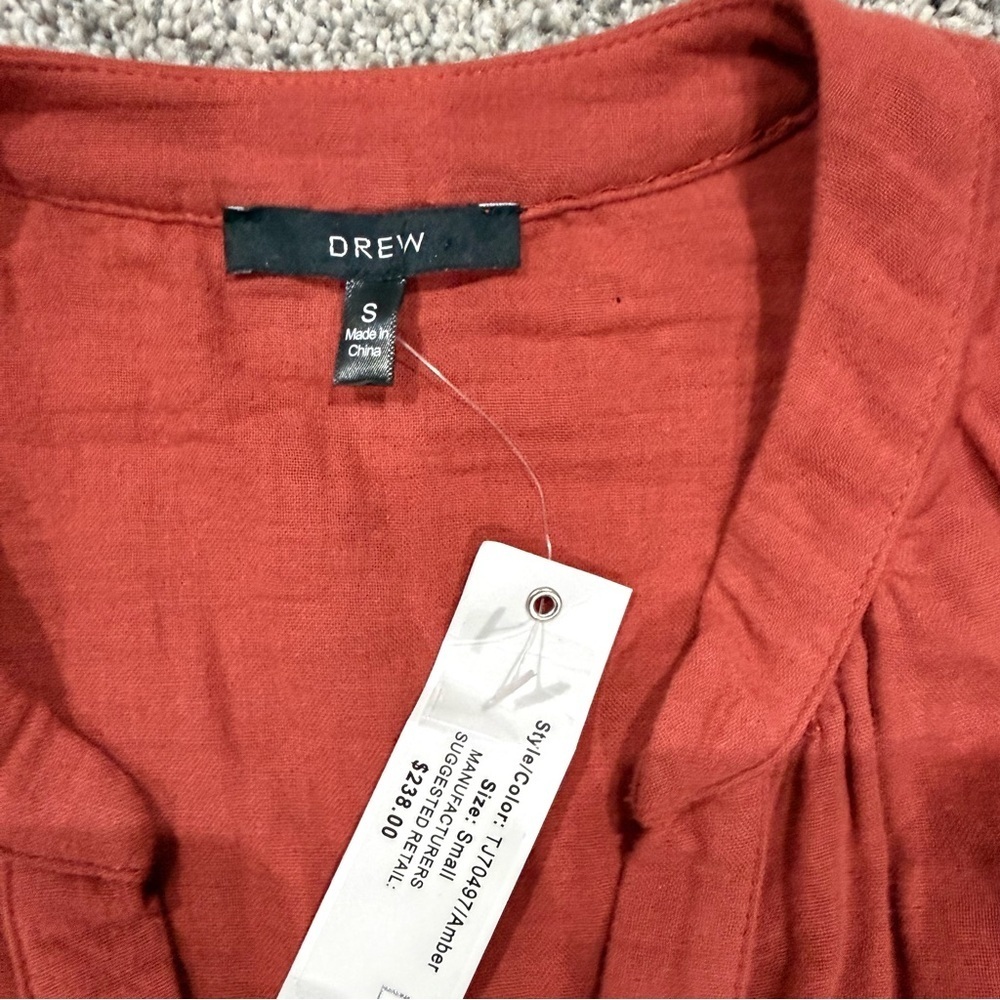 Anthropologie Drew Cotton Midi Dress High-Low Sz Small NWT Amber TerraCotta $238 - Picture 3 of 8